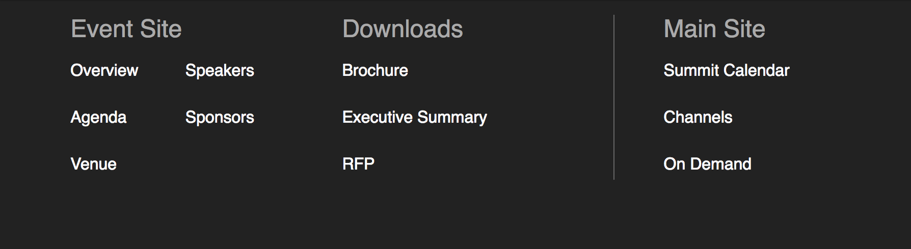 Three lists arranged horizontally