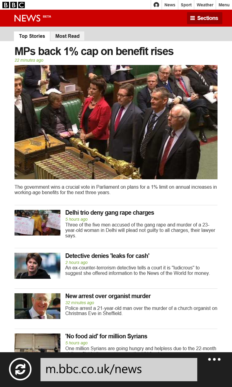 Screenshot of BBC News on a Lumia 920